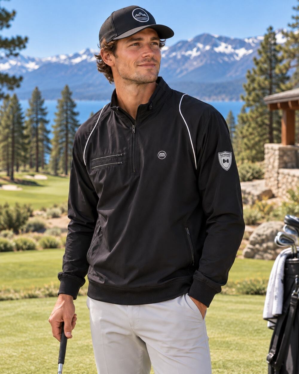 Travis Mathew Black Light Grey Golf 1/4 Zip Pullover Windbreaker Jacket Men’s XL